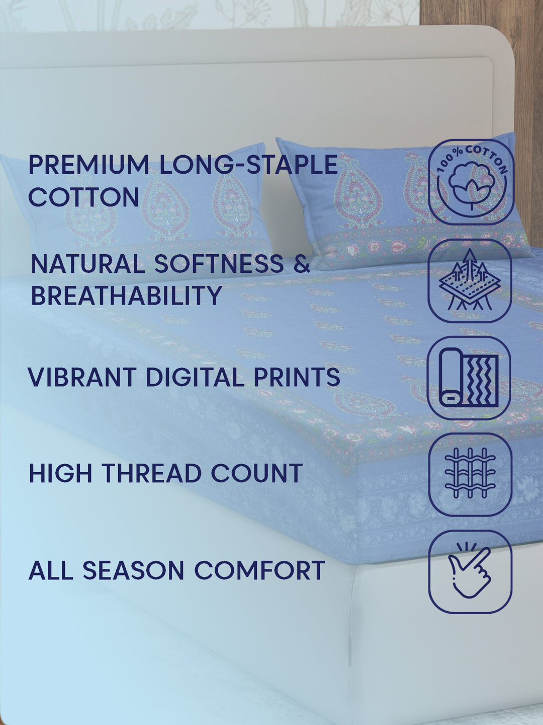 Premium 180 TC Pure Cotton King Size Bedsheet with 2 Pillow Covers Sanganeri Collection