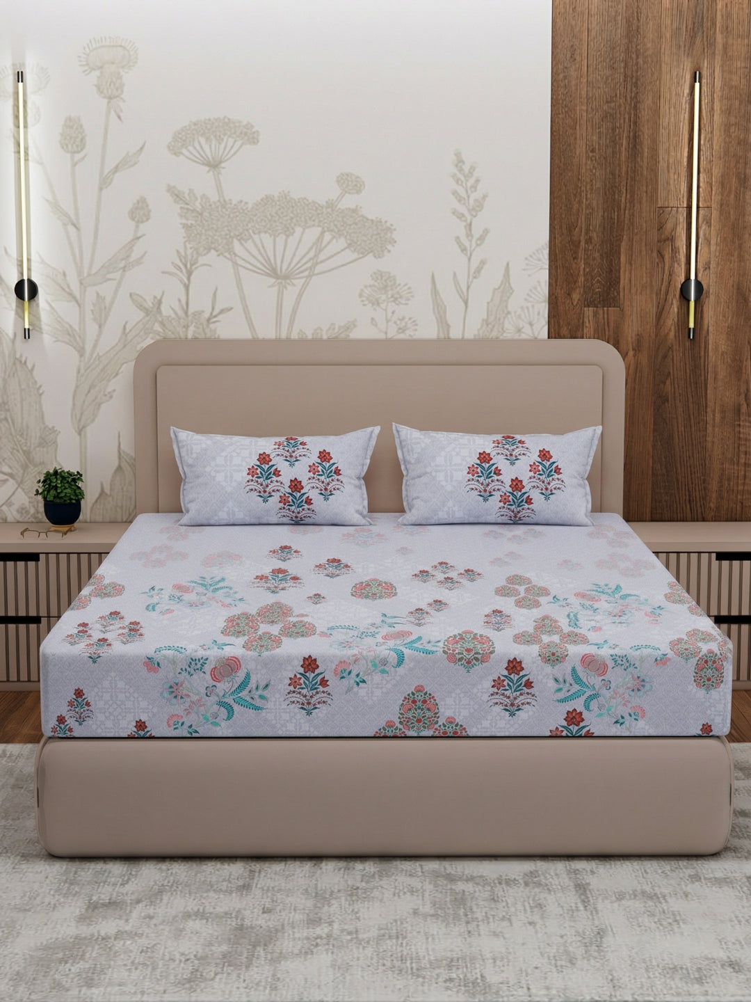 Premium 180 TC Pure Cotton King Size Bedsheet with 2 Pillow Covers Sanganeri Collection