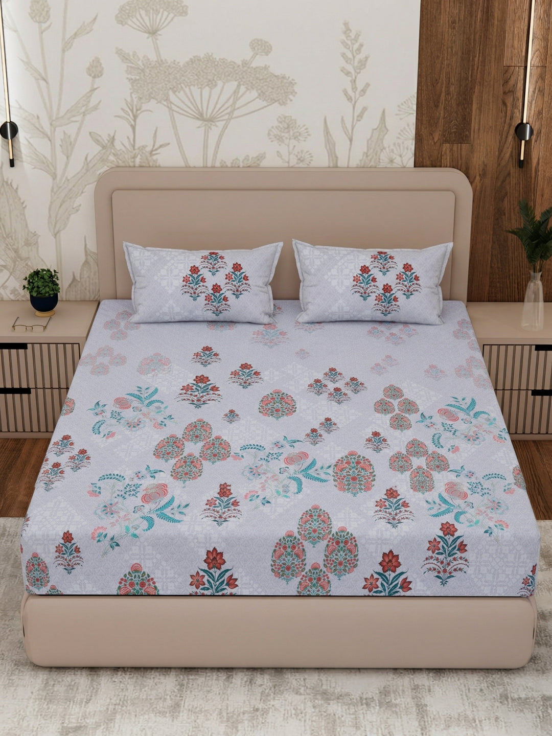 Premium 180 TC Pure Cotton King Size Bedsheet with 2 Pillow Covers Sanganeri Collection