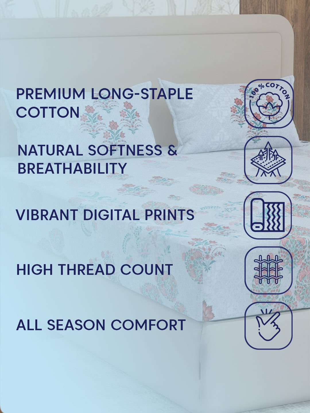 Premium 180 TC Pure Cotton King Size Bedsheet with 2 Pillow Covers Sanganeri Collection