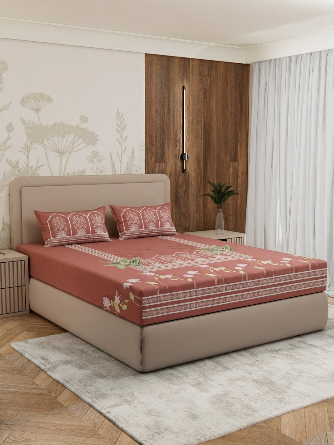 Premium 180 TC Pure Cotton King Size Bedsheet with 2 Pillow Covers Sanganeri Collection