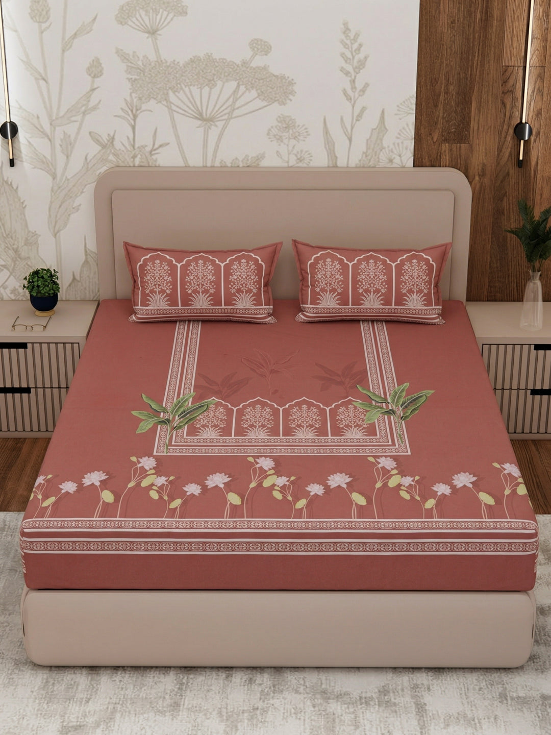 Premium 180 TC Pure Cotton King Size Bedsheet with 2 Pillow Covers Sanganeri Collection