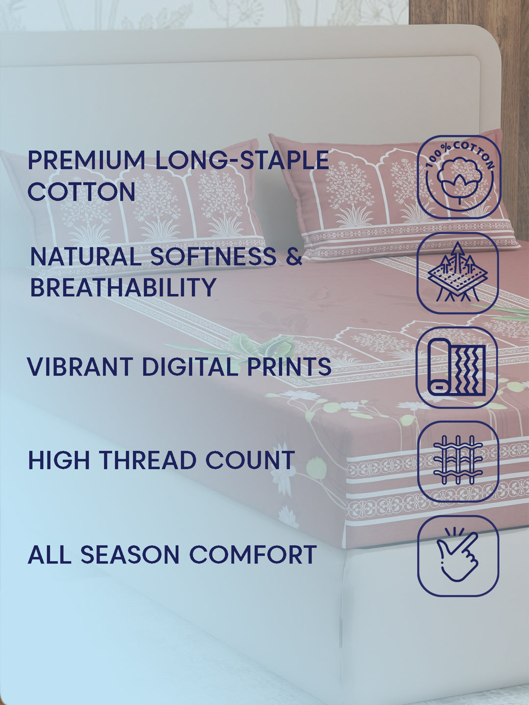 Premium 180 TC Pure Cotton King Size Bedsheet with 2 Pillow Covers Sanganeri Collection