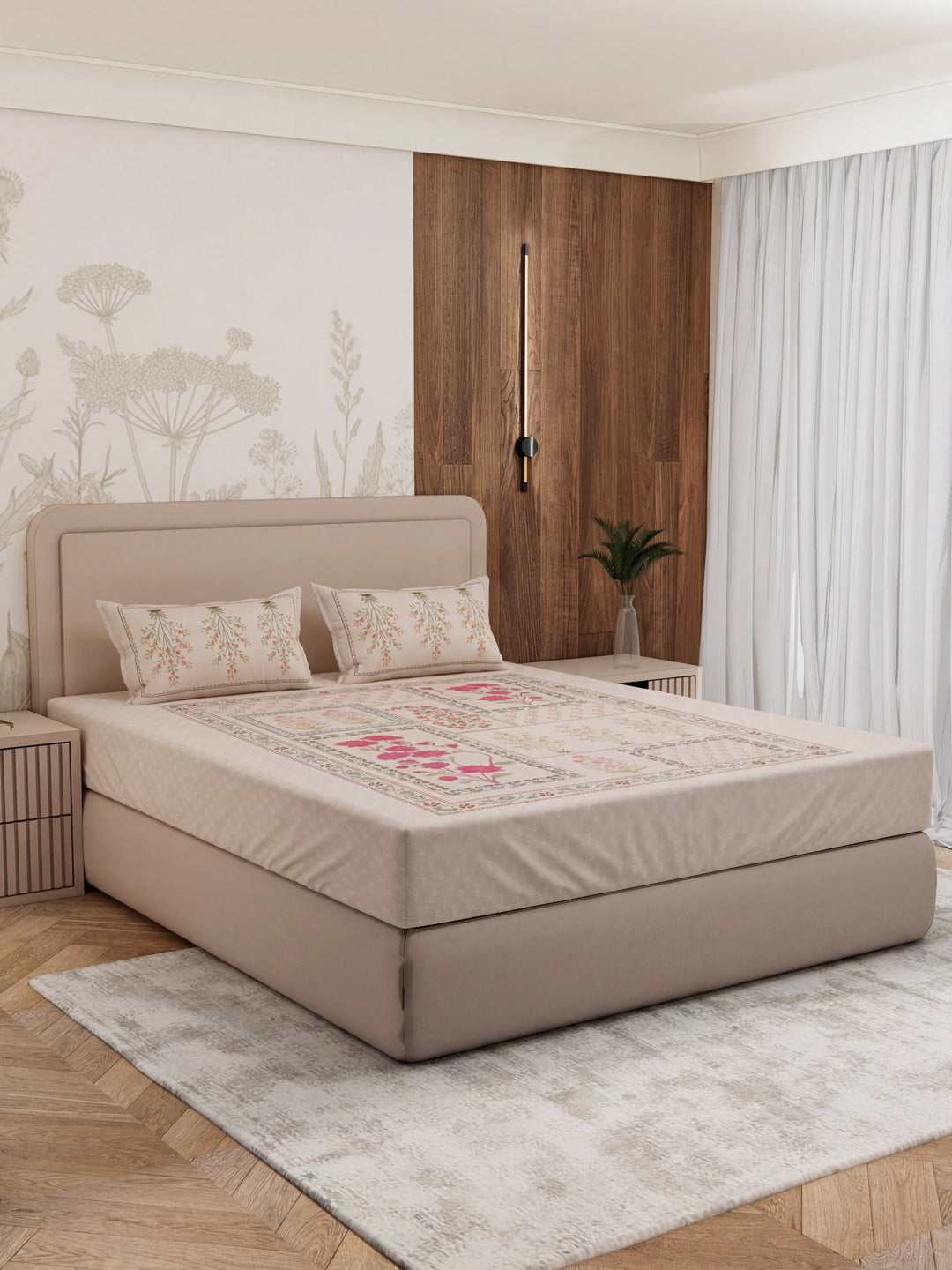 Premium 180 TC Pure Cotton King Size Bedsheet with 2 Pillow Covers Sanganeri Collection