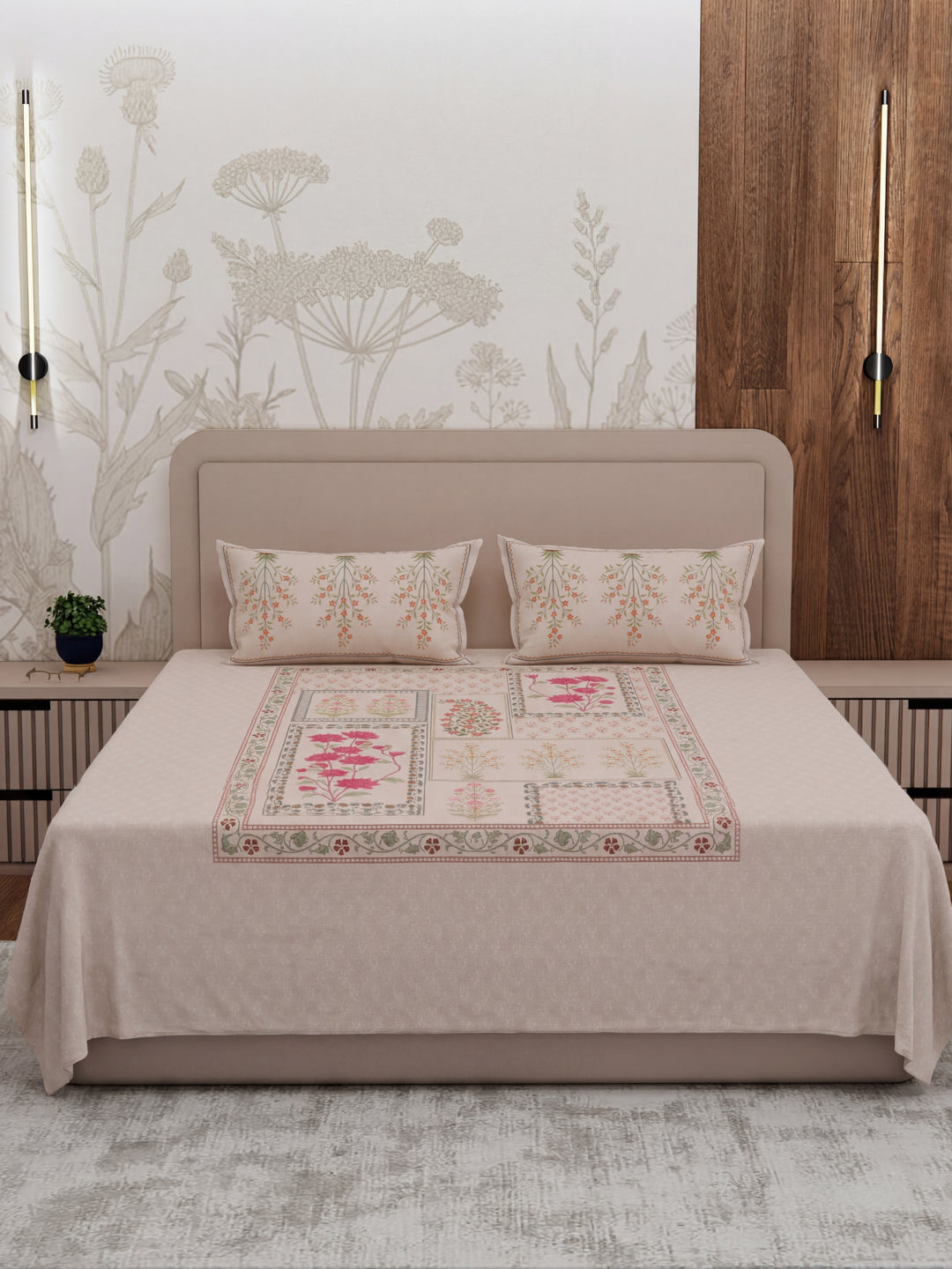 Premium 180 TC Pure Cotton King Size Bedsheet with 2 Pillow Covers Sanganeri Collection