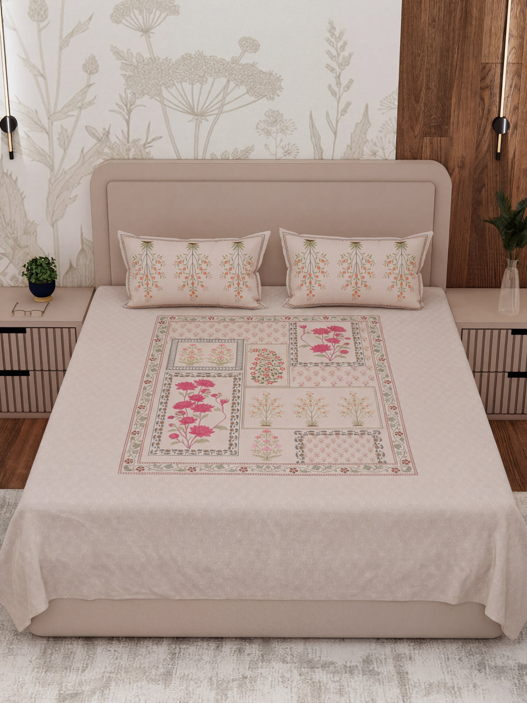 Premium 180 TC Pure Cotton King Size Bedsheet with 2 Pillow Covers Sanganeri Collection