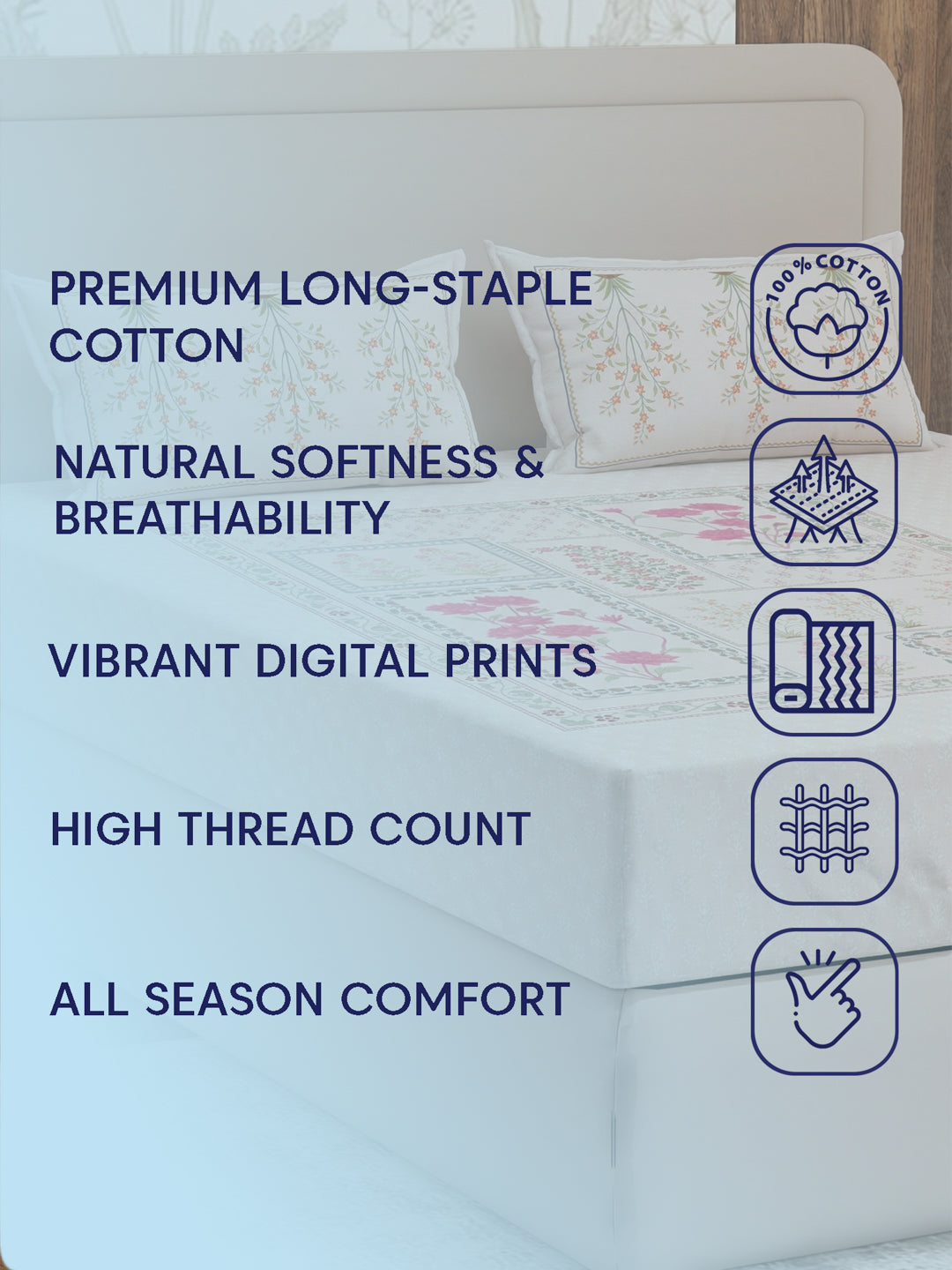 Premium 180 TC Pure Cotton King Size Bedsheet with 2 Pillow Covers Sanganeri Collection