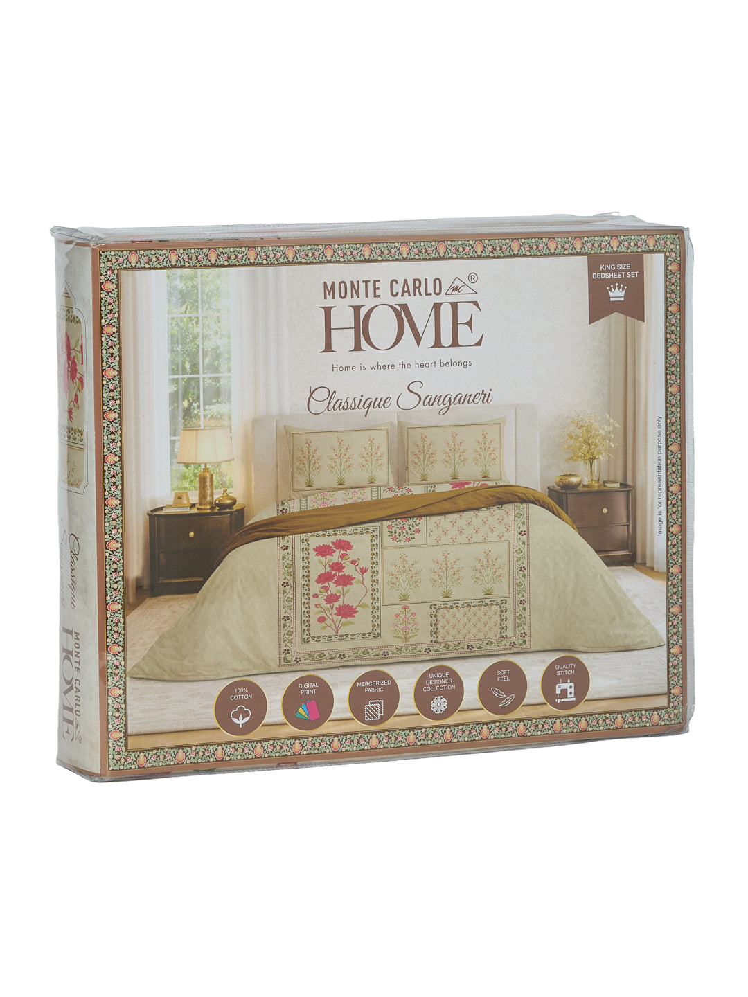 Premium 180 TC Pure Cotton King Size Bedsheet with 2 Pillow Covers Sanganeri Collection