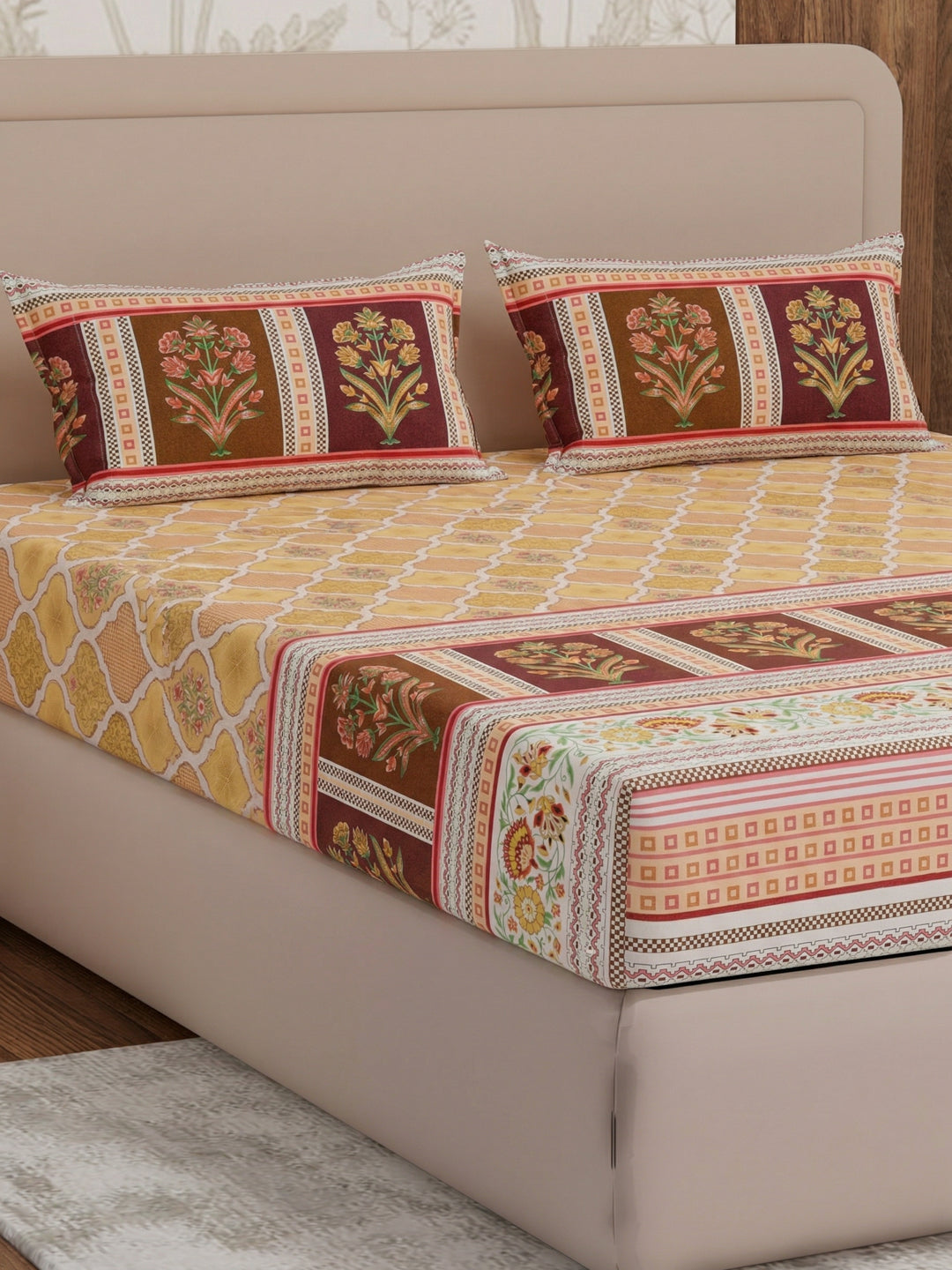 Premium 180 TC Pure Cotton King Size Bedsheet with 2 Pillow Covers Sanganeri Collection