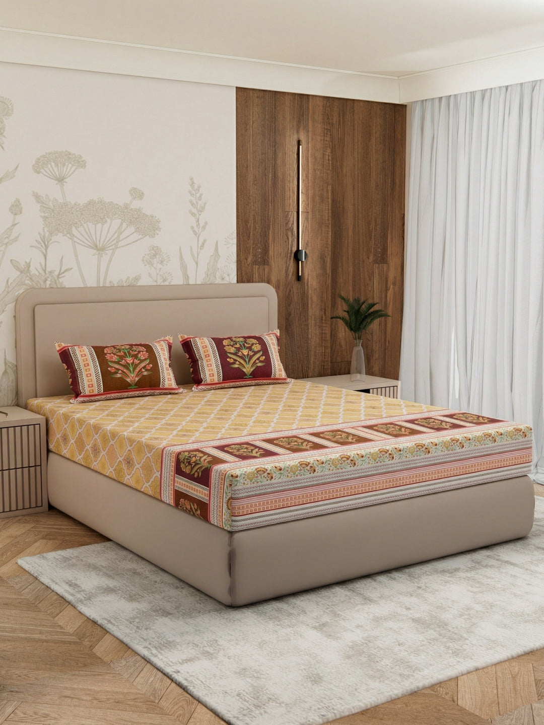 Premium 180 TC Pure Cotton King Size Bedsheet with 2 Pillow Covers Sanganeri Collection