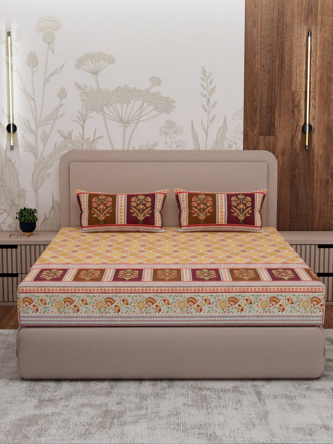 Premium 180 TC Pure Cotton King Size Bedsheet with 2 Pillow Covers Sanganeri Collection