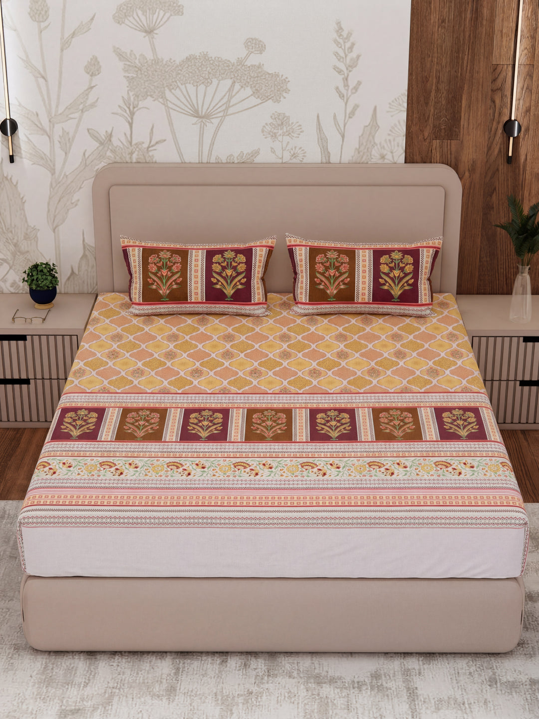 Premium 180 TC Pure Cotton King Size Bedsheet with 2 Pillow Covers Sanganeri Collection