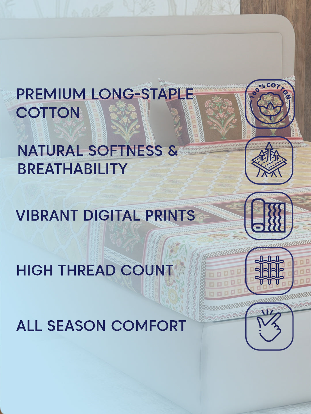 Premium 180 TC Pure Cotton King Size Bedsheet with 2 Pillow Covers Sanganeri Collection
