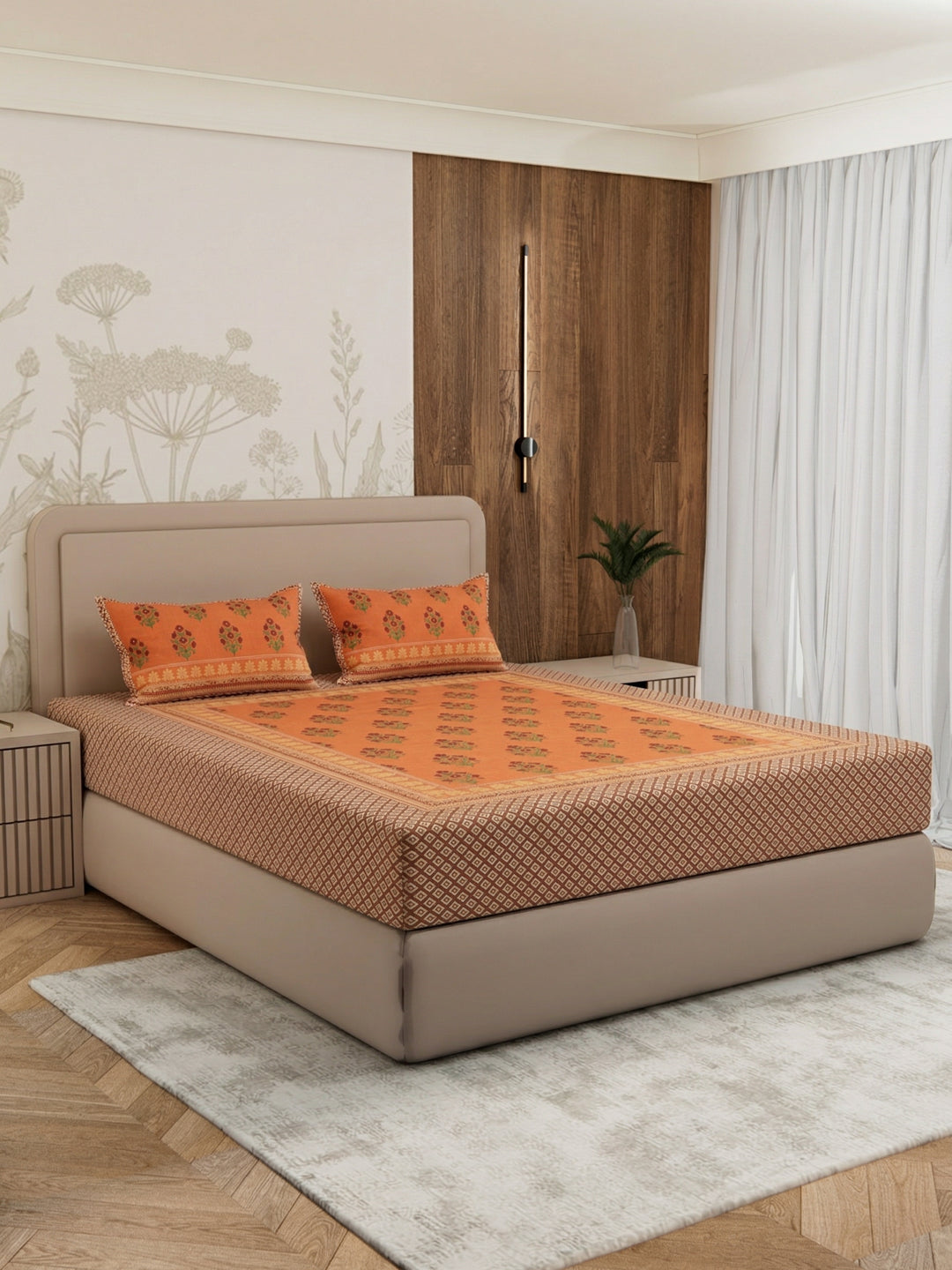 Premium 180 TC Pure Cotton King Size Bedsheet with 2 Pillow Covers Sanganeri Collection