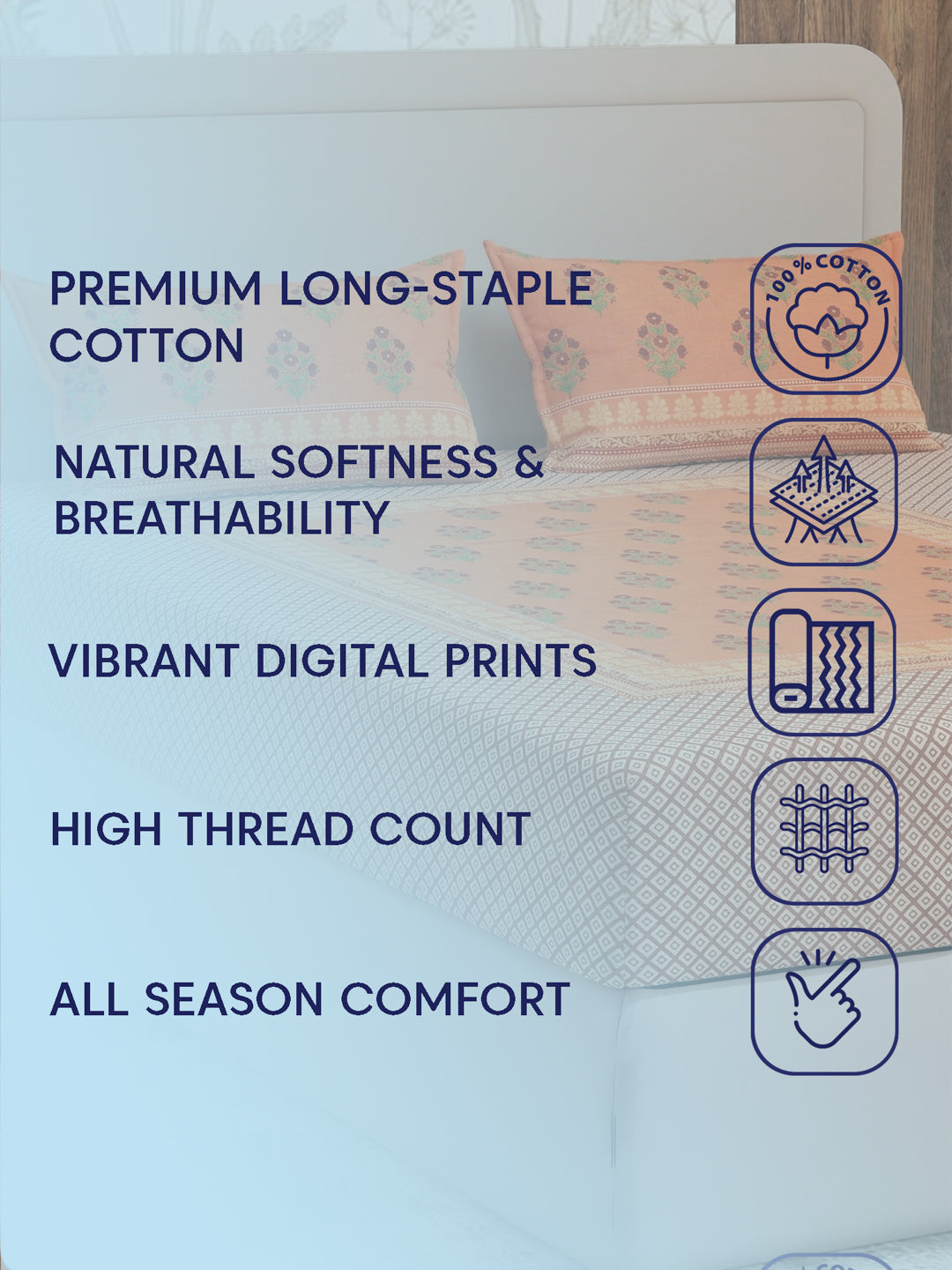 Premium 180 TC Pure Cotton King Size Bedsheet with 2 Pillow Covers Sanganeri Collection