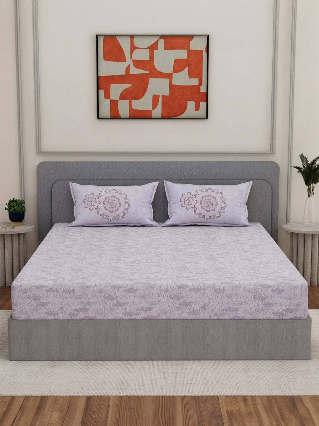 144 TC Pure Cotton King Size Bedsheet with 2 Pillow Covers Sensations Collection
