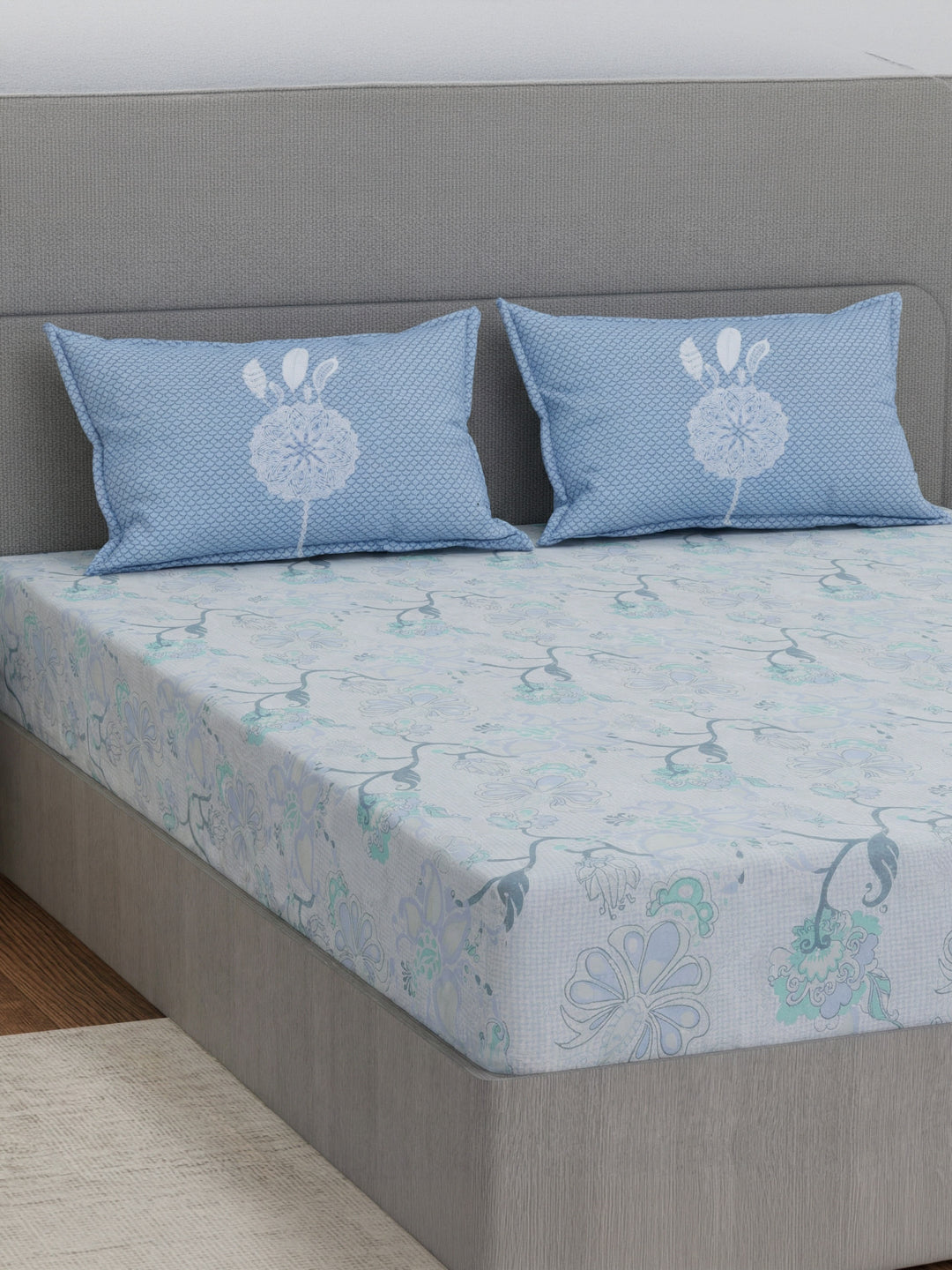 144 TC Pure Cotton King Size Bedsheet with 2 Pillow Covers Sensations Collection