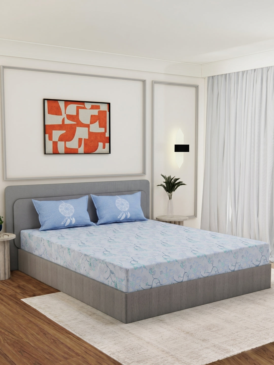 144 TC Pure Cotton King Size Bedsheet with 2 Pillow Covers Sensations Collection