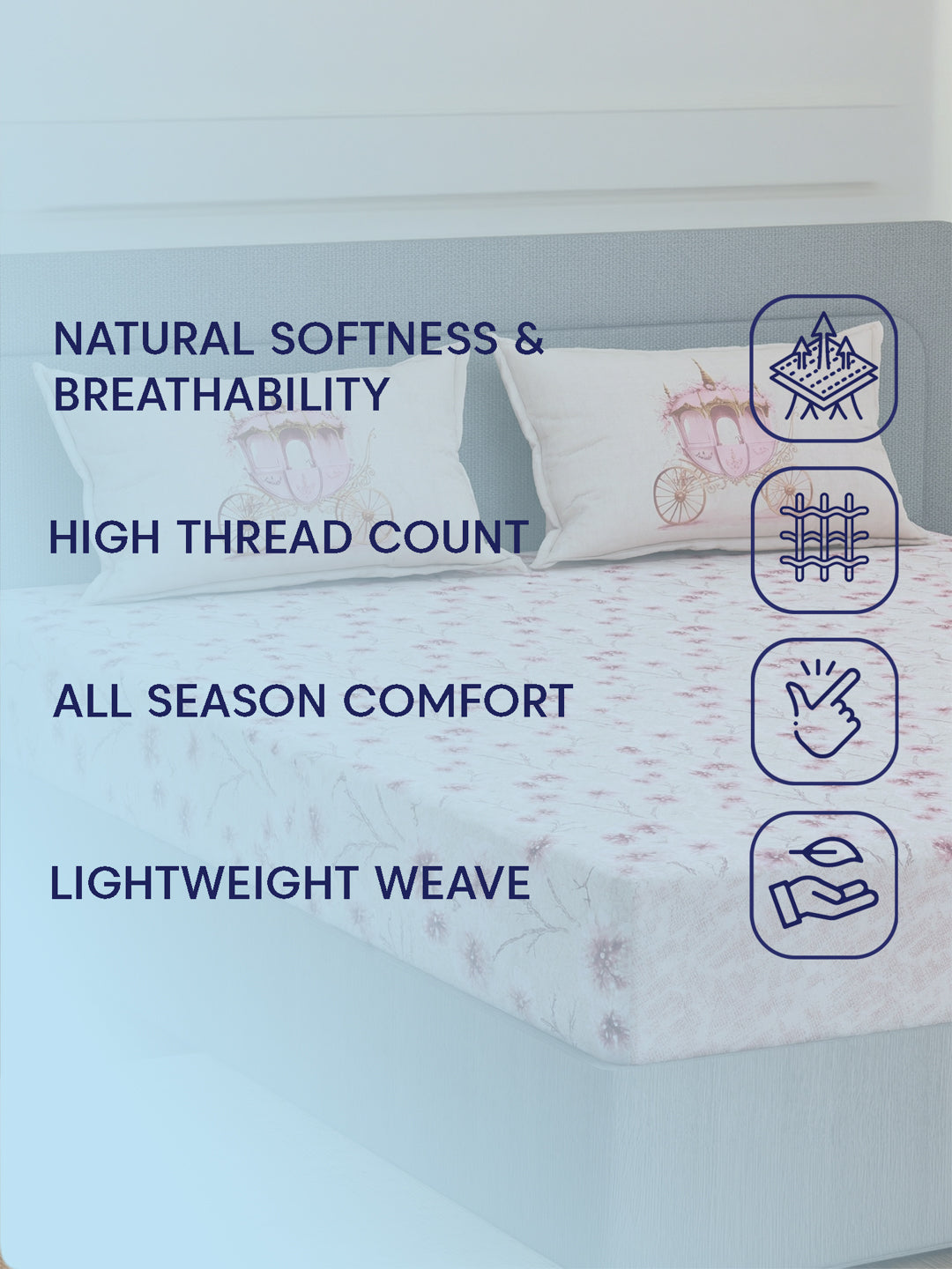 144 TC Pure Cotton King Size Bedsheet with 2 Pillow Covers Sensations Collection