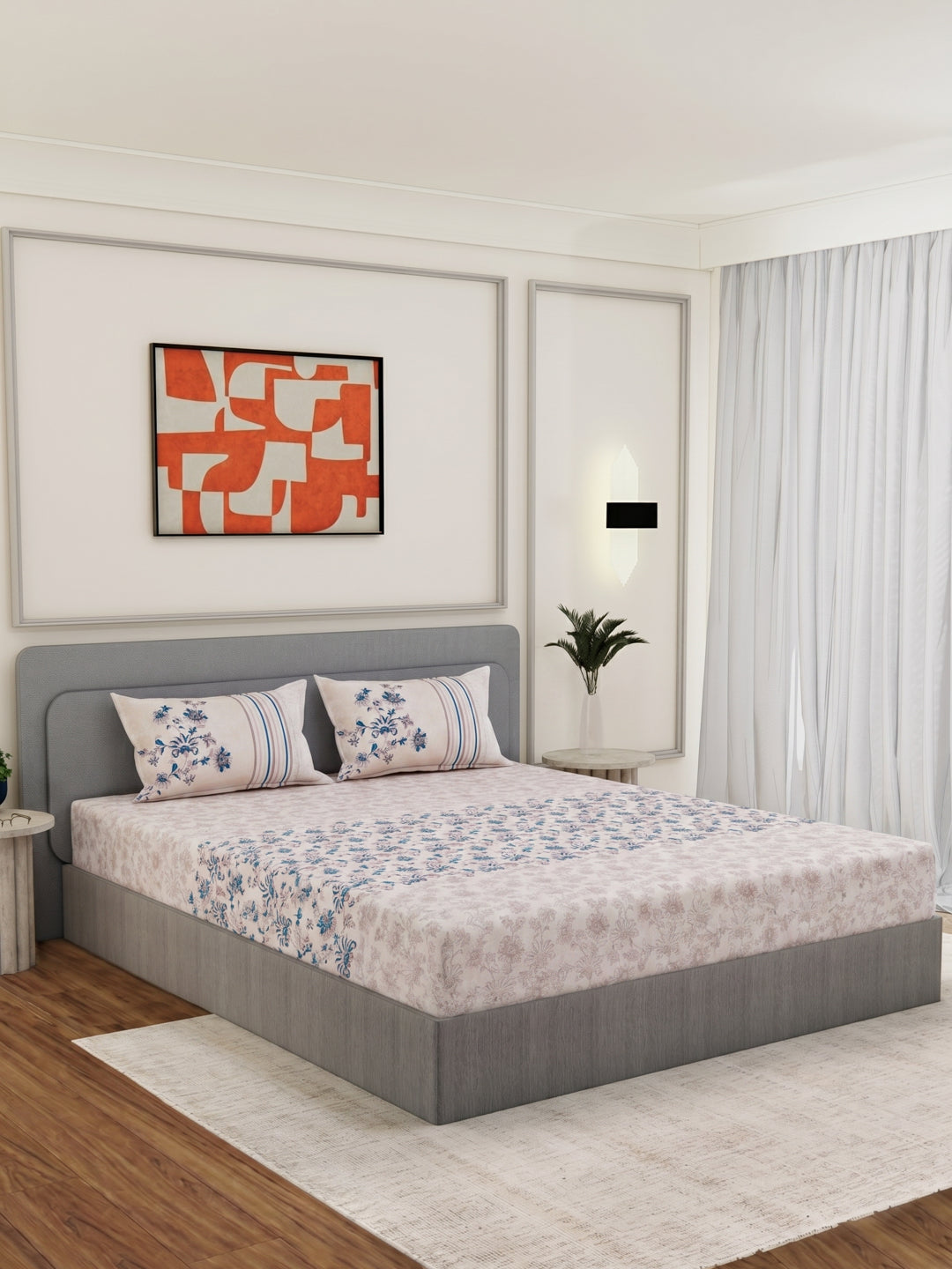 144 TC Pure Cotton King Size Bedsheet with 2 Pillow Covers Sensations Collection