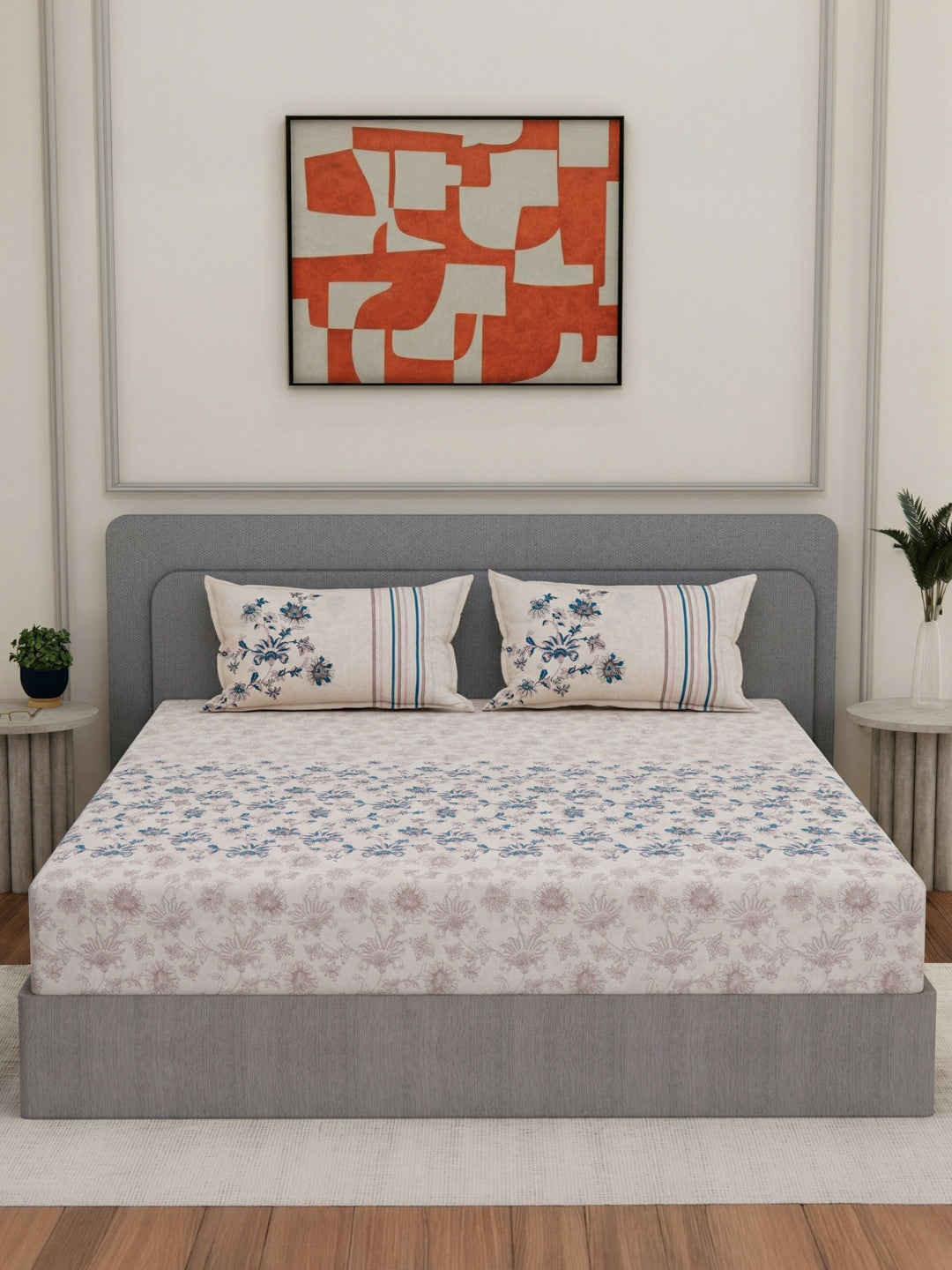 144 TC Pure Cotton King Size Bedsheet with 2 Pillow Covers Sensations Collection