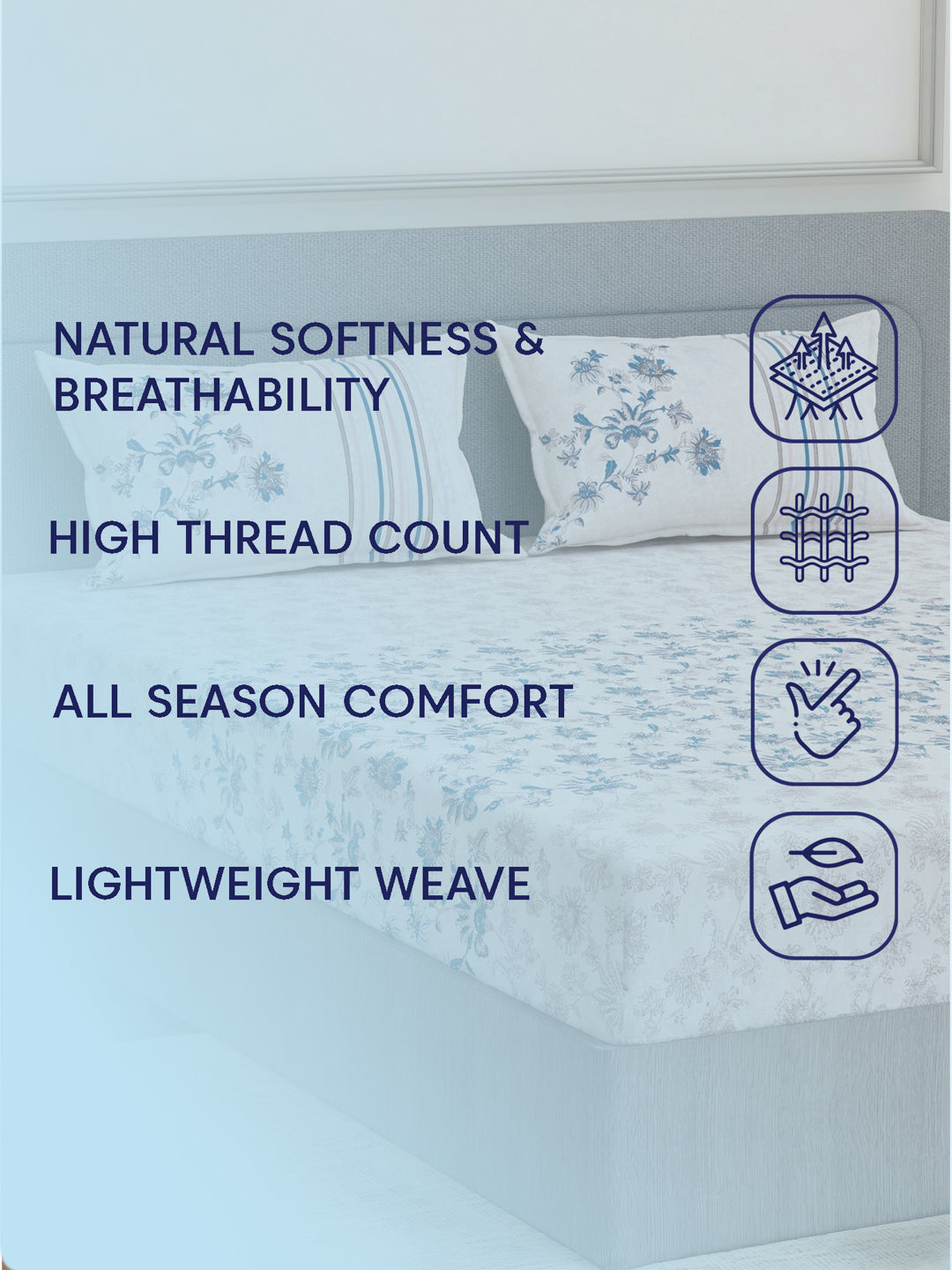 144 TC Pure Cotton King Size Bedsheet with 2 Pillow Covers Sensations Collection