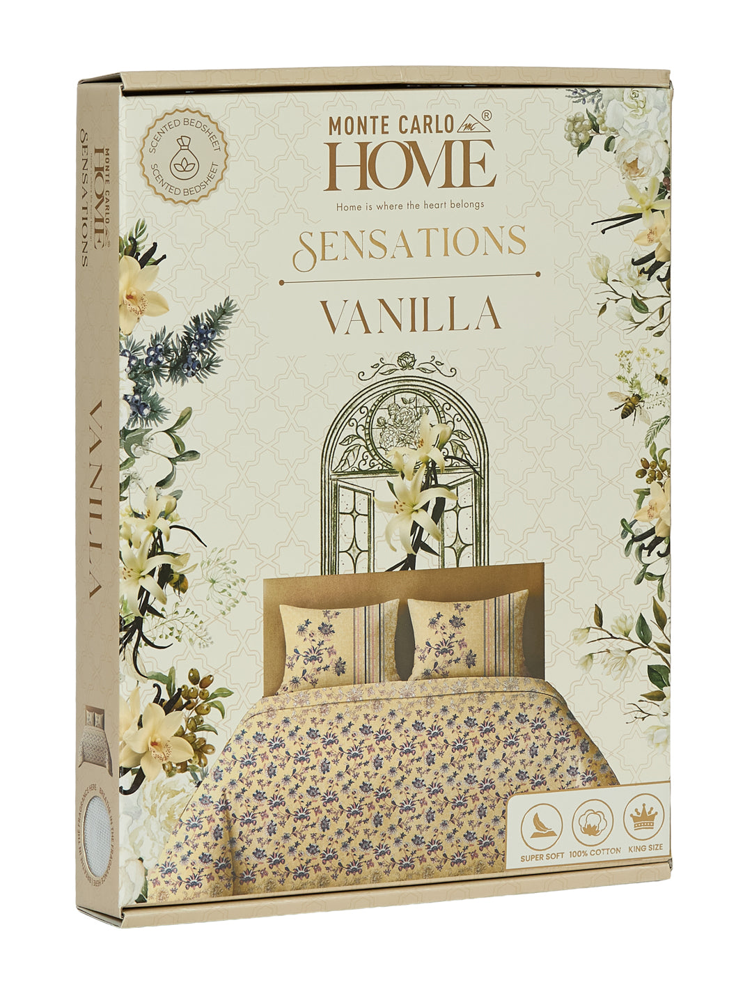 144 TC Pure Cotton King Size Bedsheet with 2 Pillow Covers Sensations Collection