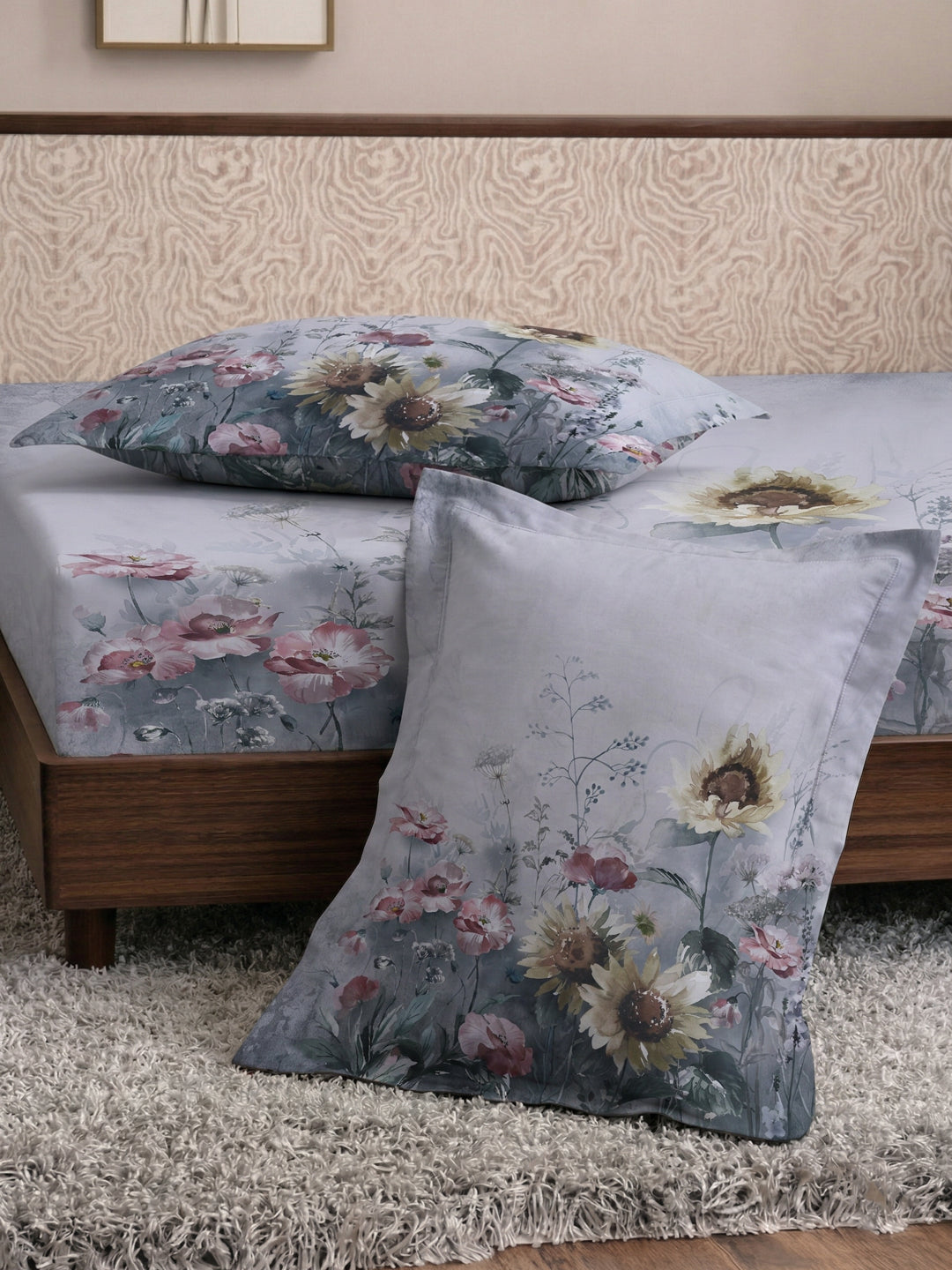 120 GSM Polyester King Size Bedsheet with 2 Pillow Covers Soft Touch Collection
