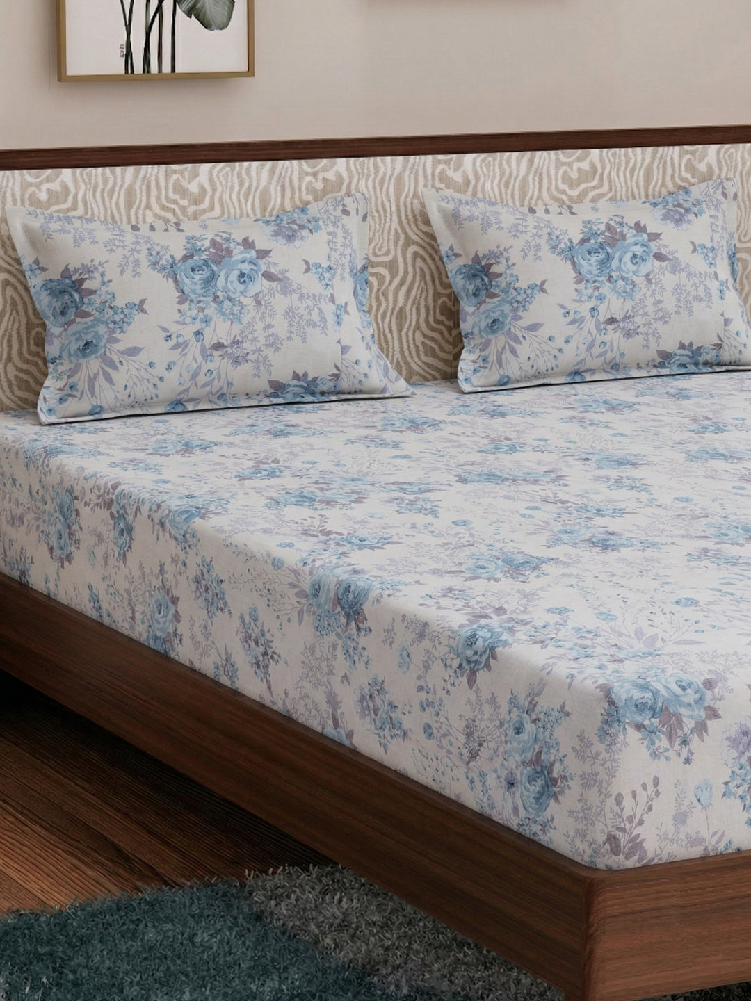 120 GSM Polyester King Size Bedsheet with 2 Pillow Covers Textura Jacquard Collection