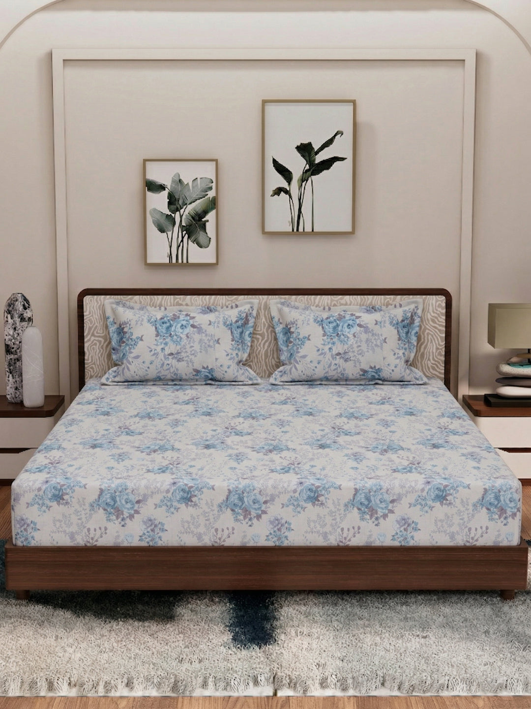 120 GSM Polyester King Size Bedsheet with 2 Pillow Covers Textura Jacquard Collection