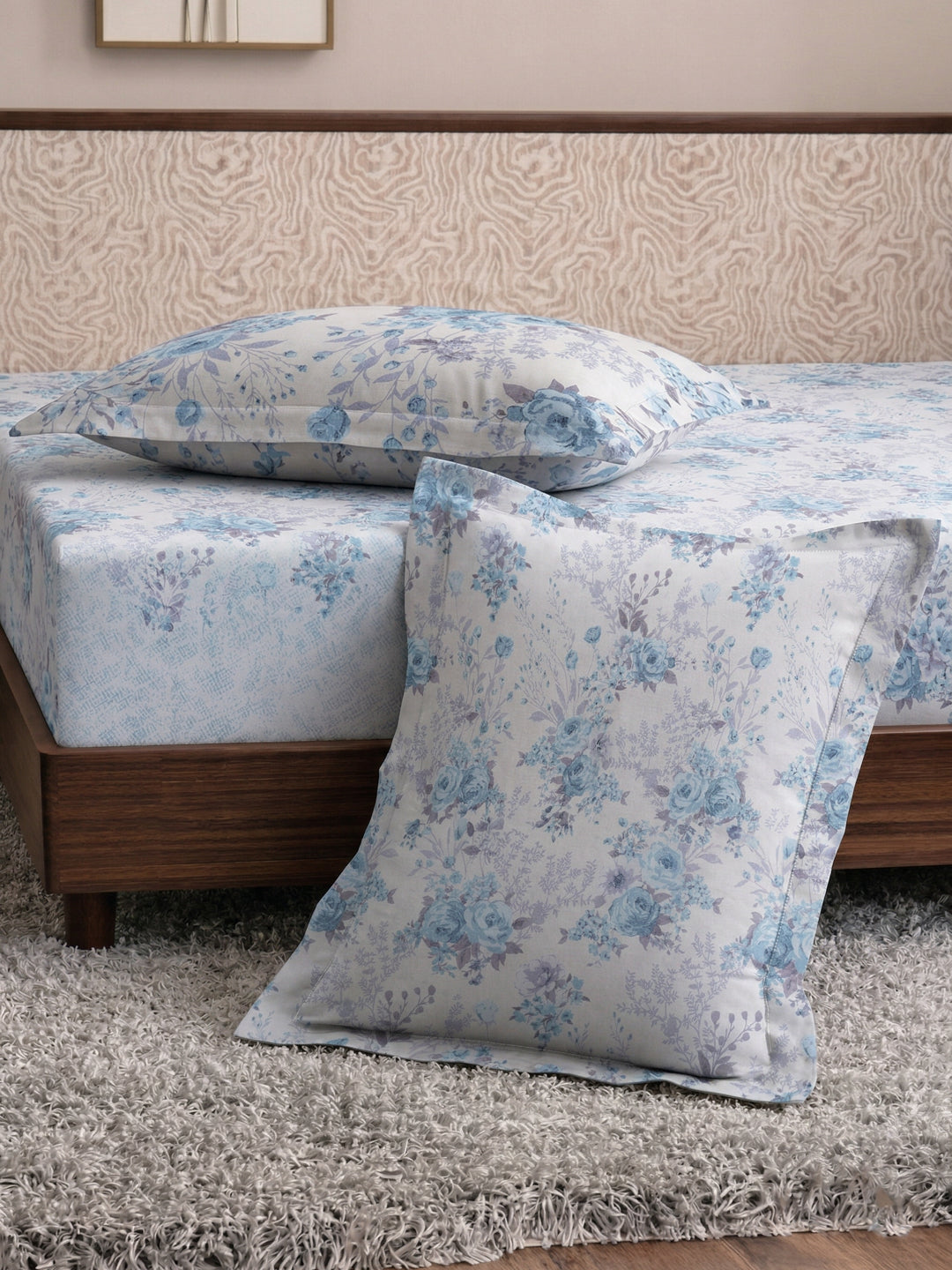 120 GSM Polyester King Size Bedsheet with 2 Pillow Covers Textura Jacquard Collection