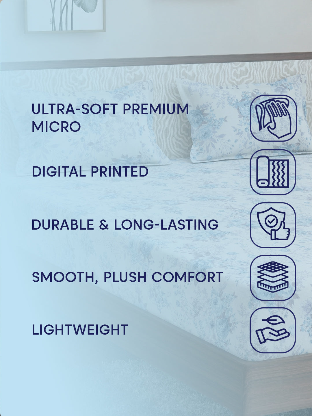 120 GSM Polyester King Size Bedsheet with 2 Pillow Covers Textura Jacquard Collection