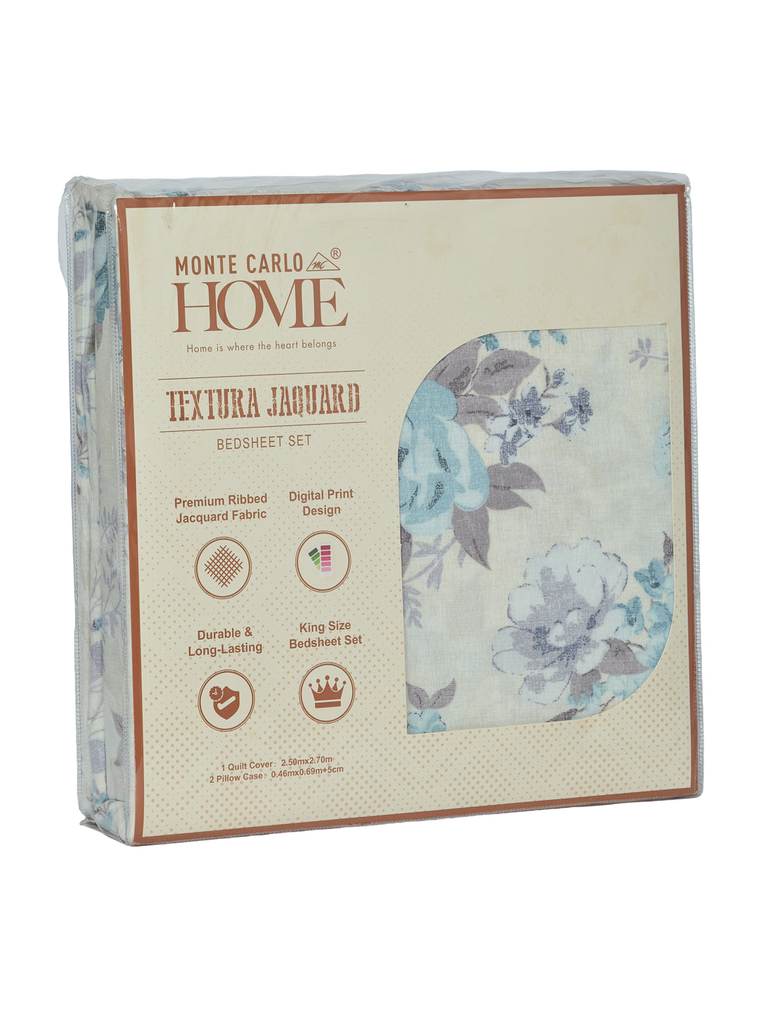 120 GSM Polyester King Size Bedsheet with 2 Pillow Covers Textura Jacquard Collection