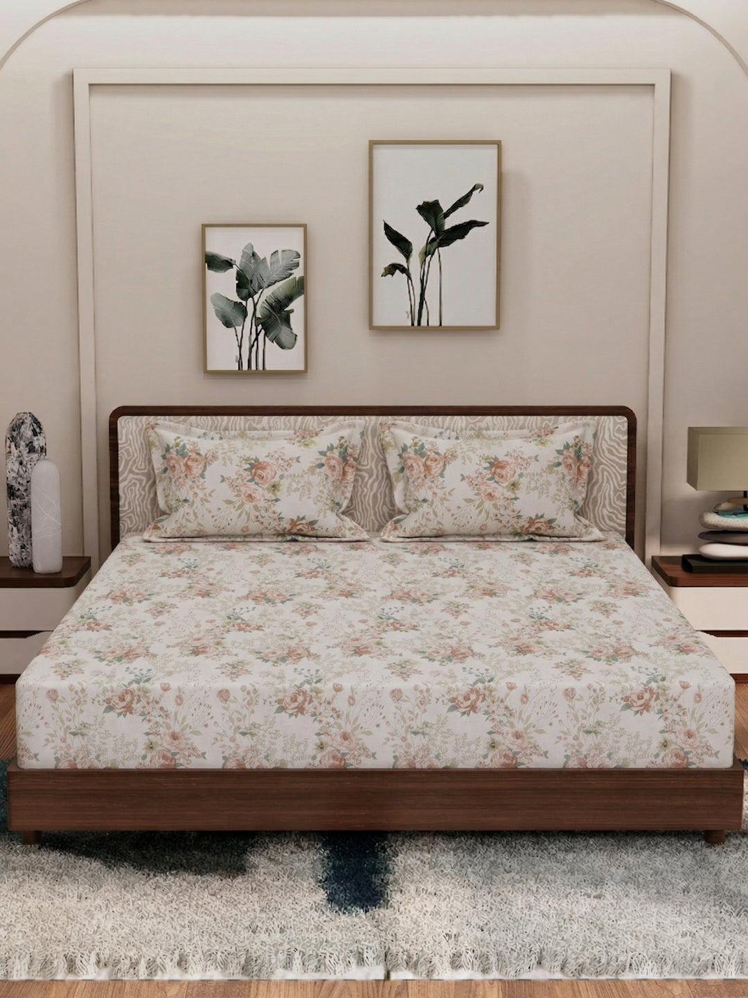 120 GSM Polyester King Size Bedsheet with 2 Pillow Covers Textura Jacquard Collection