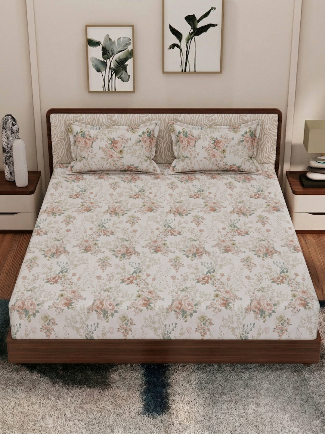 120 GSM Polyester King Size Bedsheet with 2 Pillow Covers Textura Jacquard Collection