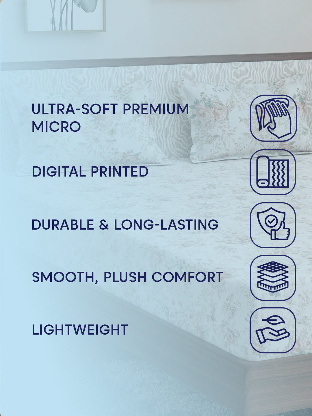 120 GSM Polyester King Size Bedsheet with 2 Pillow Covers Textura Jacquard Collection