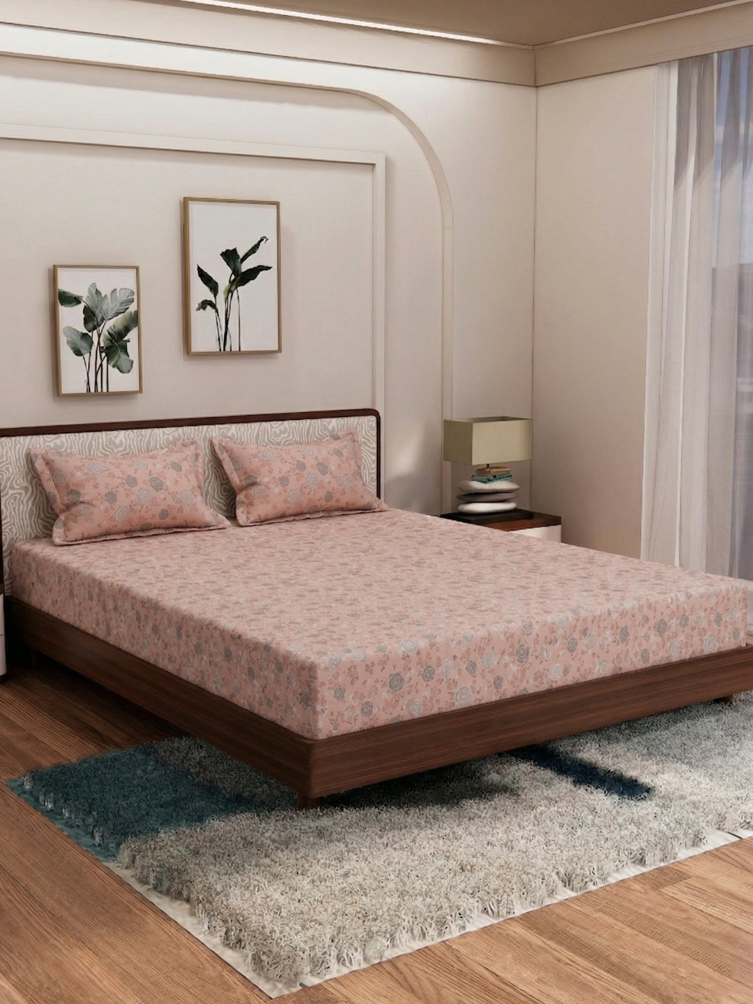 120 GSM Polyester King Size Bedsheet with 2 Pillow Covers Textura Jacquard Collection