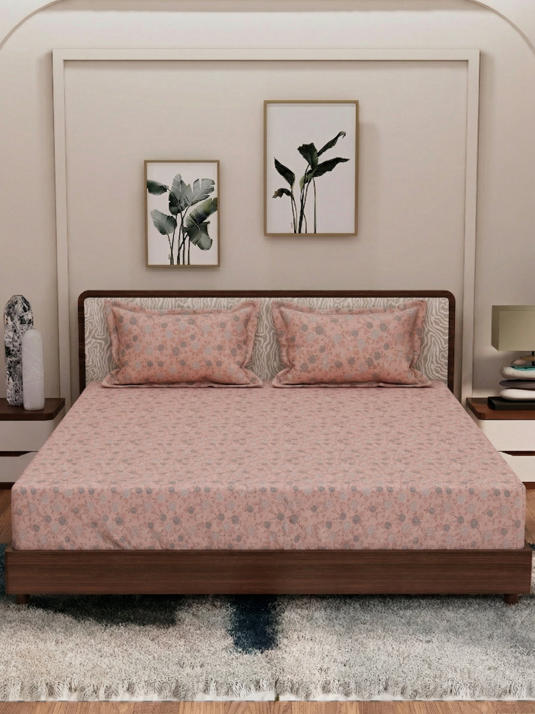 120 GSM Polyester King Size Bedsheet with 2 Pillow Covers Textura Jacquard Collection