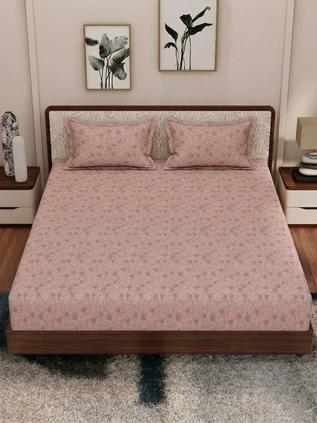 120 GSM Polyester King Size Bedsheet with 2 Pillow Covers Textura Jacquard Collection