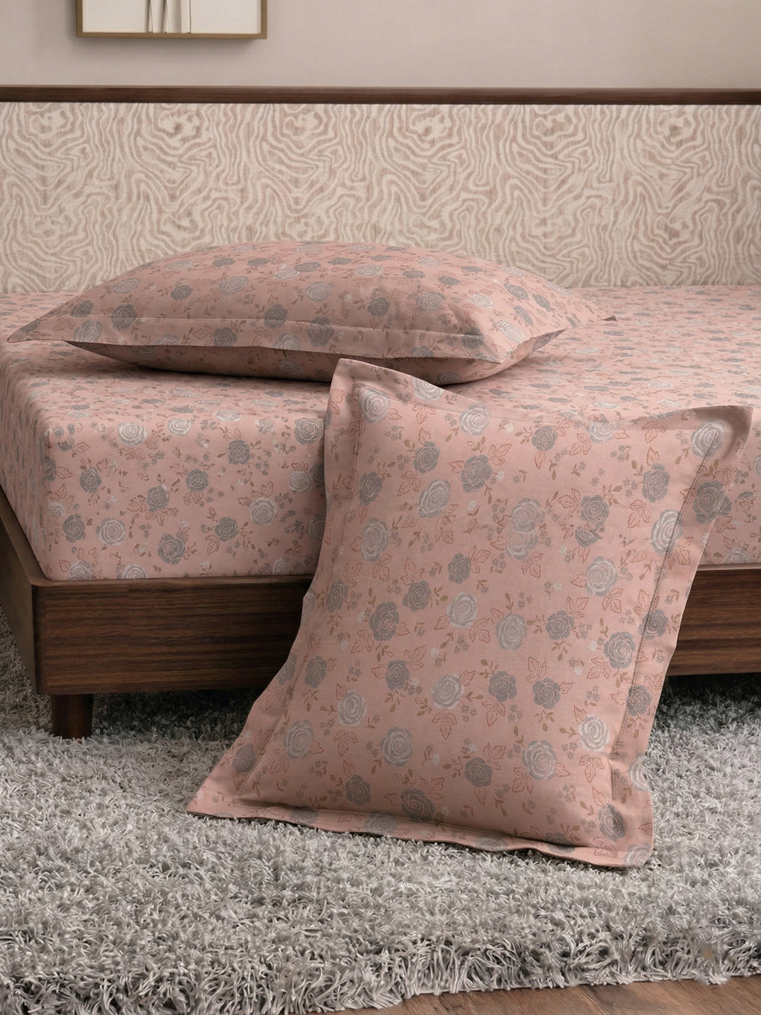 120 GSM Polyester King Size Bedsheet with 2 Pillow Covers Textura Jacquard Collection