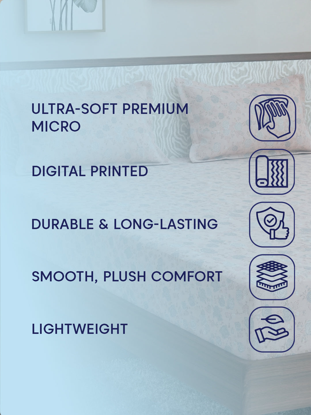 120 GSM Polyester King Size Bedsheet with 2 Pillow Covers Textura Jacquard Collection