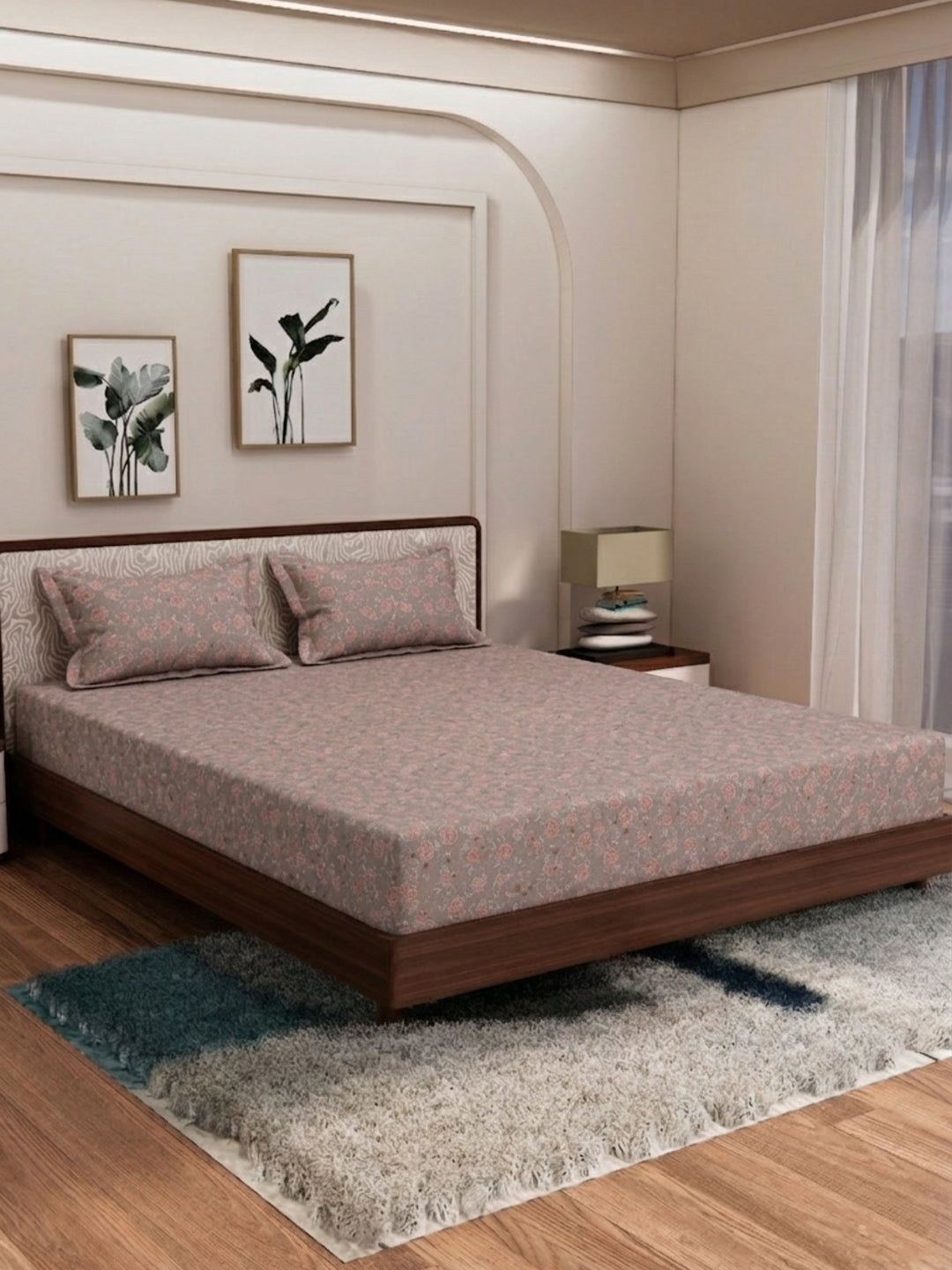 120 GSM Polyester King Size Bedsheet with 2 Pillow Covers Textura Jacquard Collection