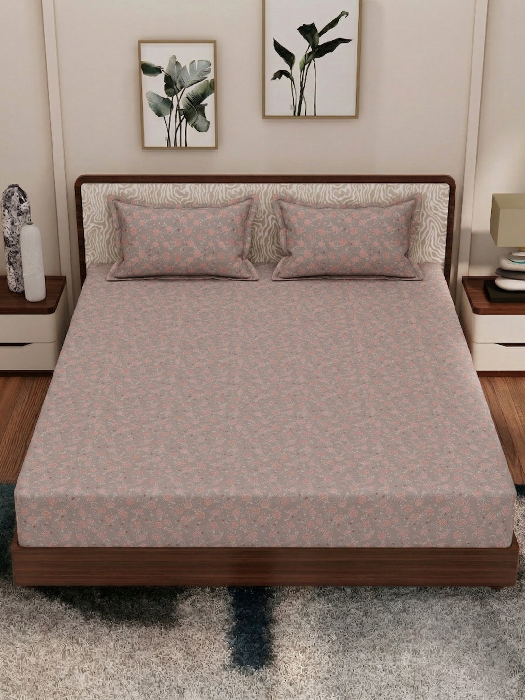 120 GSM Polyester King Size Bedsheet with 2 Pillow Covers Textura Jacquard Collection