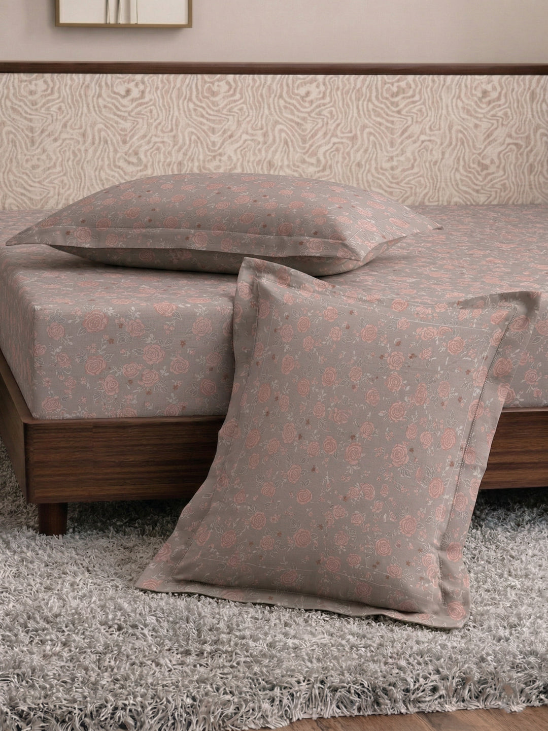 120 GSM Polyester King Size Bedsheet with 2 Pillow Covers Textura Jacquard Collection