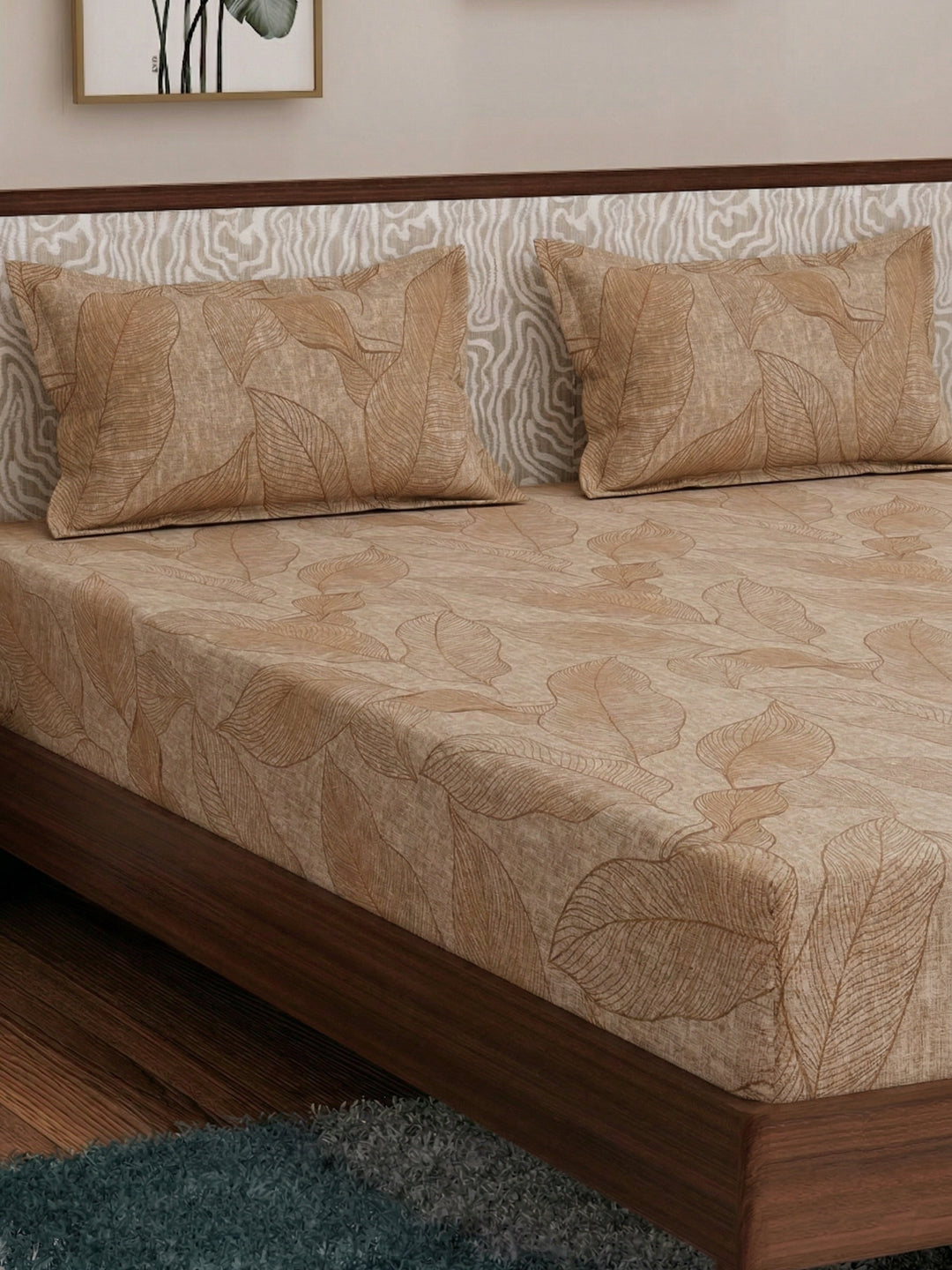120 GSM Polyester King Size Bedsheet with 2 Pillow Covers Textura Jacquard Collection