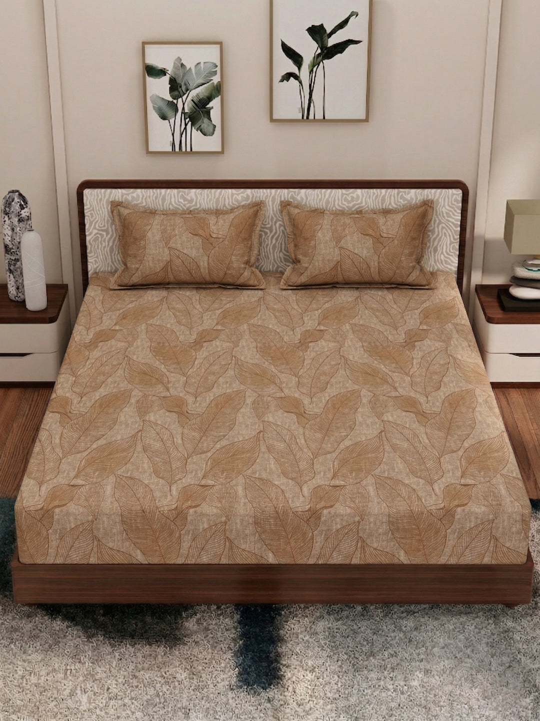120 GSM Polyester King Size Bedsheet with 2 Pillow Covers Textura Jacquard Collection