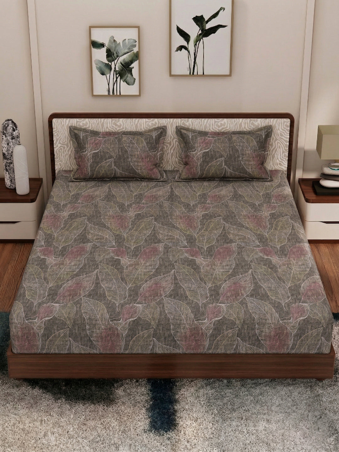 120 GSM Polyester King Size Bedsheet with 2 Pillow Covers Textura Jacquard Collection