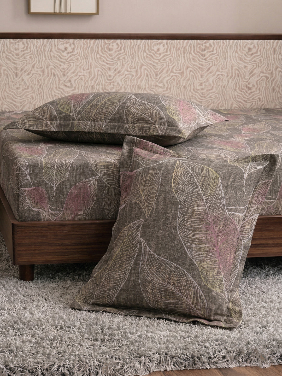 120 GSM Polyester King Size Bedsheet with 2 Pillow Covers Textura Jacquard Collection