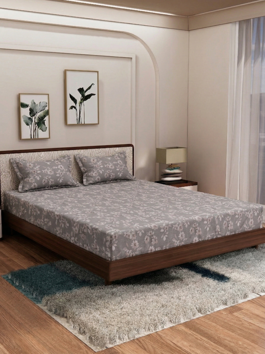 120 GSM Polyester King Size Bedsheet with 2 Pillow Covers Textura Jacquard Collection