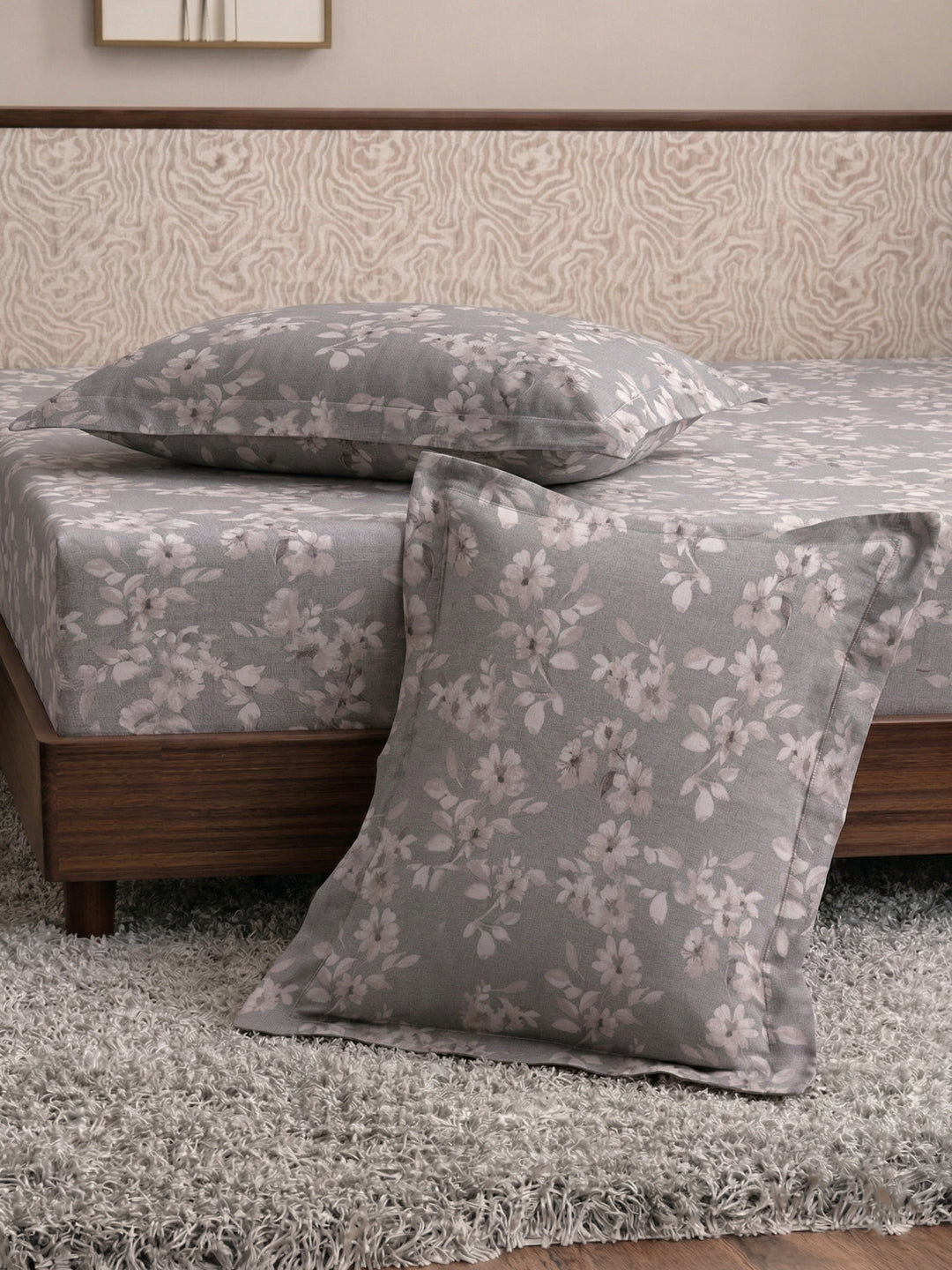 120 GSM Polyester King Size Bedsheet with 2 Pillow Covers Textura Jacquard Collection